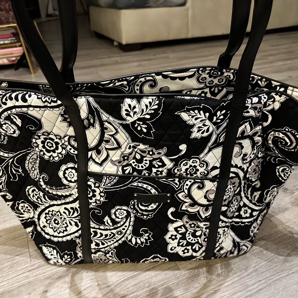 Vera Bradley Midnight Paisley VERA Trimmed Traveler Travel Tote- black & white